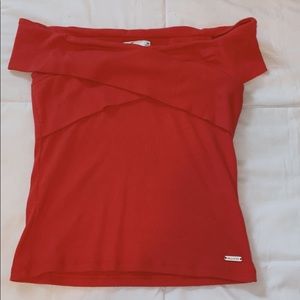 Strapless red top